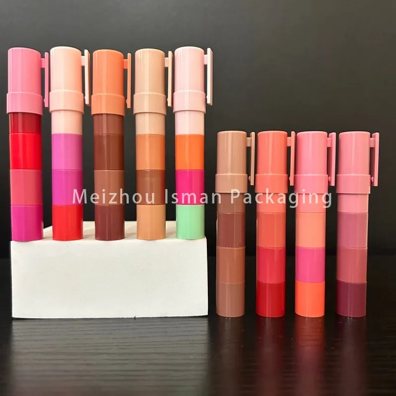 50Pcs 4in1 Pen Shaped Removable Lipstick Lip Balm Packaging Cute Crayon Style Eye Shadow Container