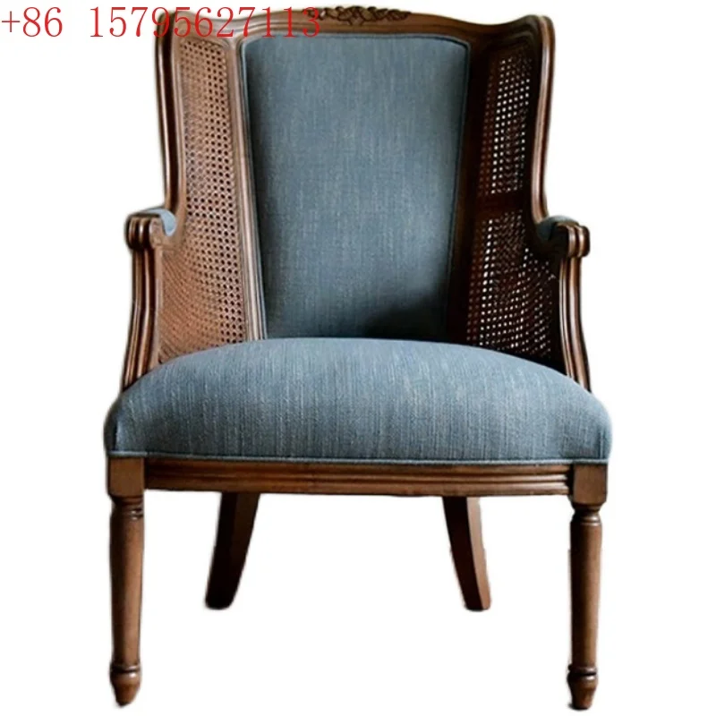 *Solid wood splicing cloth with armchair European-style single sofa rattan log dining chair customization