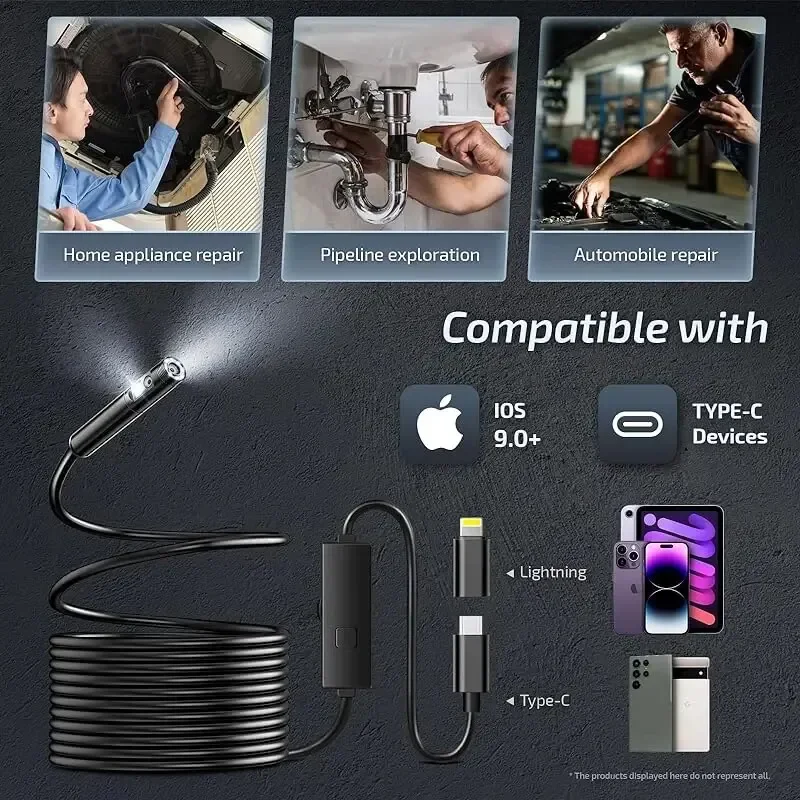 Single/Dual Lens Wifi Endoscoop Camera Android Mini Auto Inspectie Camera Voor Iphone Ios Waterdichte Pijpleiding Borescope Type C