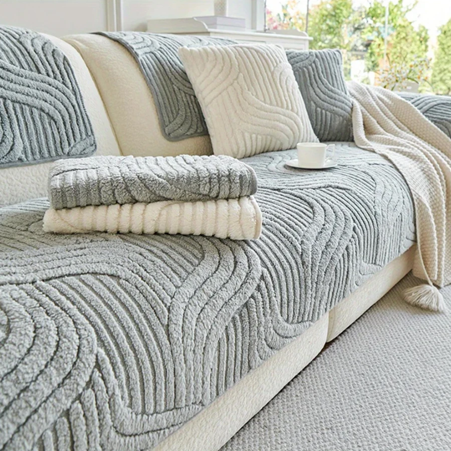 2pcs L-Shaped Velvet Sofa Cover Set Pet-Friendly Couch Protector Autumn Winter Throw Blanket for Home Decor