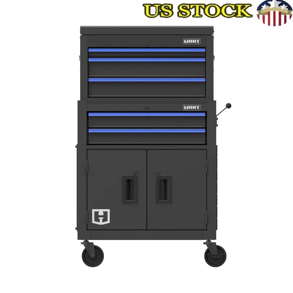 24 Inch Steel Tool Chest Combo with Built-In Power Strip Heavy Duty 400 lb Capacity Smooth Drawer Operation Ample Storage