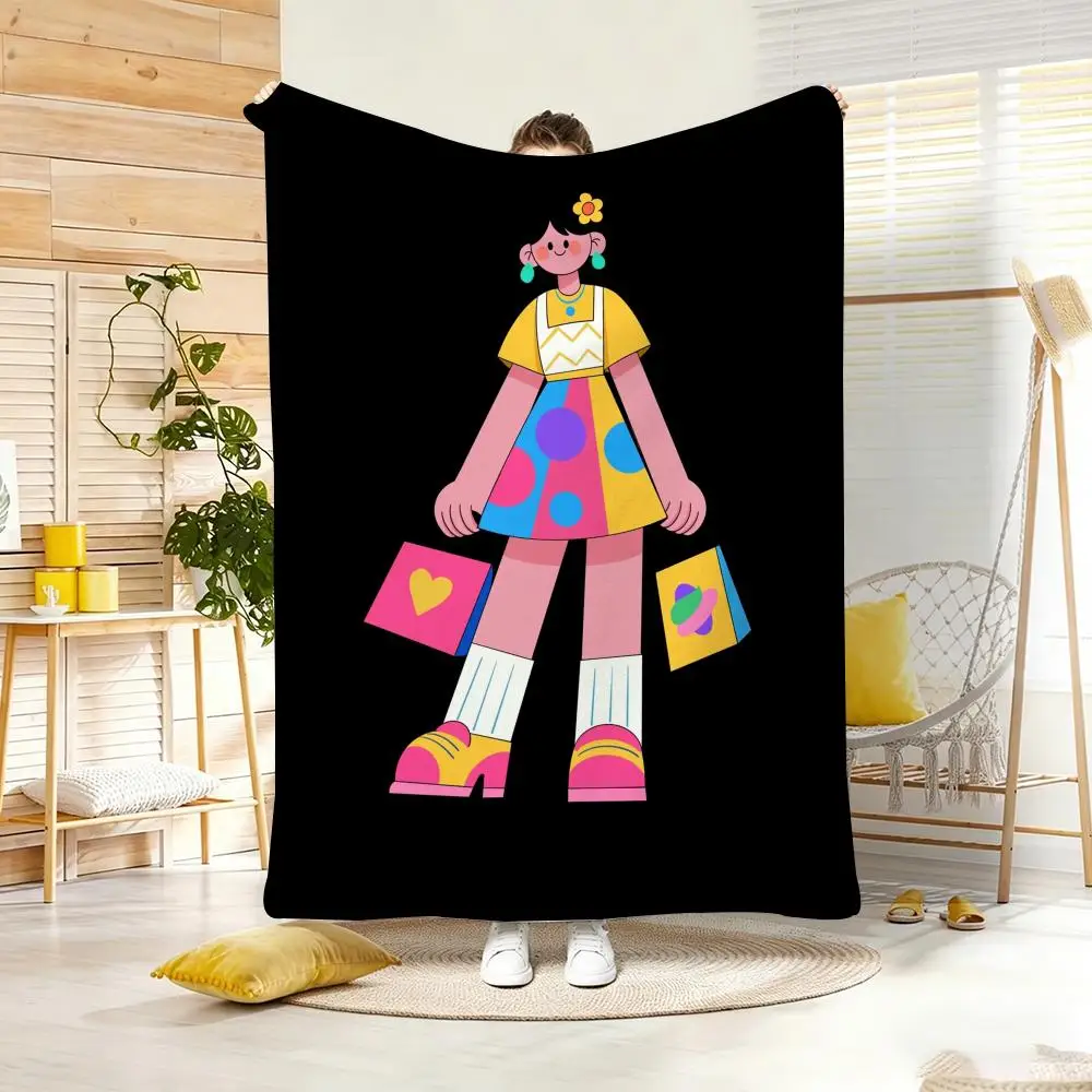 Classic motif M-Modern Urban Girl Throw Lightweight 240g Flannel Blanket Soft Skin-friendly for Summer Cooling