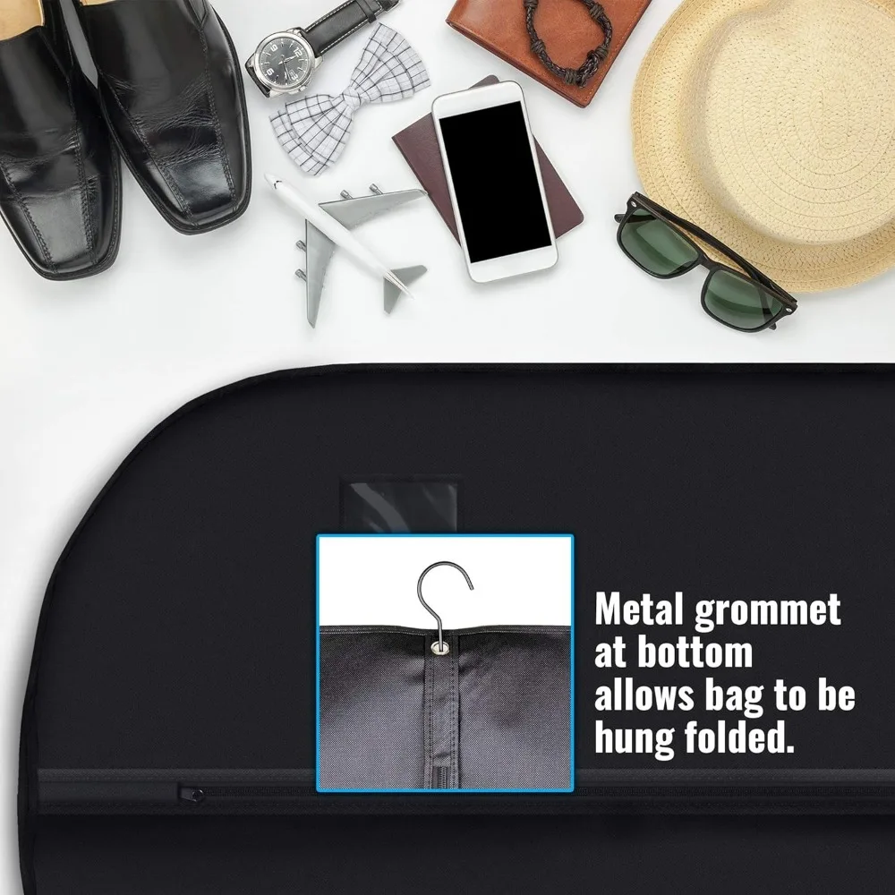Bolsas de roupas pretas de 40 polegadas para armazenamento de viagens e armário, capas de roupas suspensas com janela transparente - pacote com 10