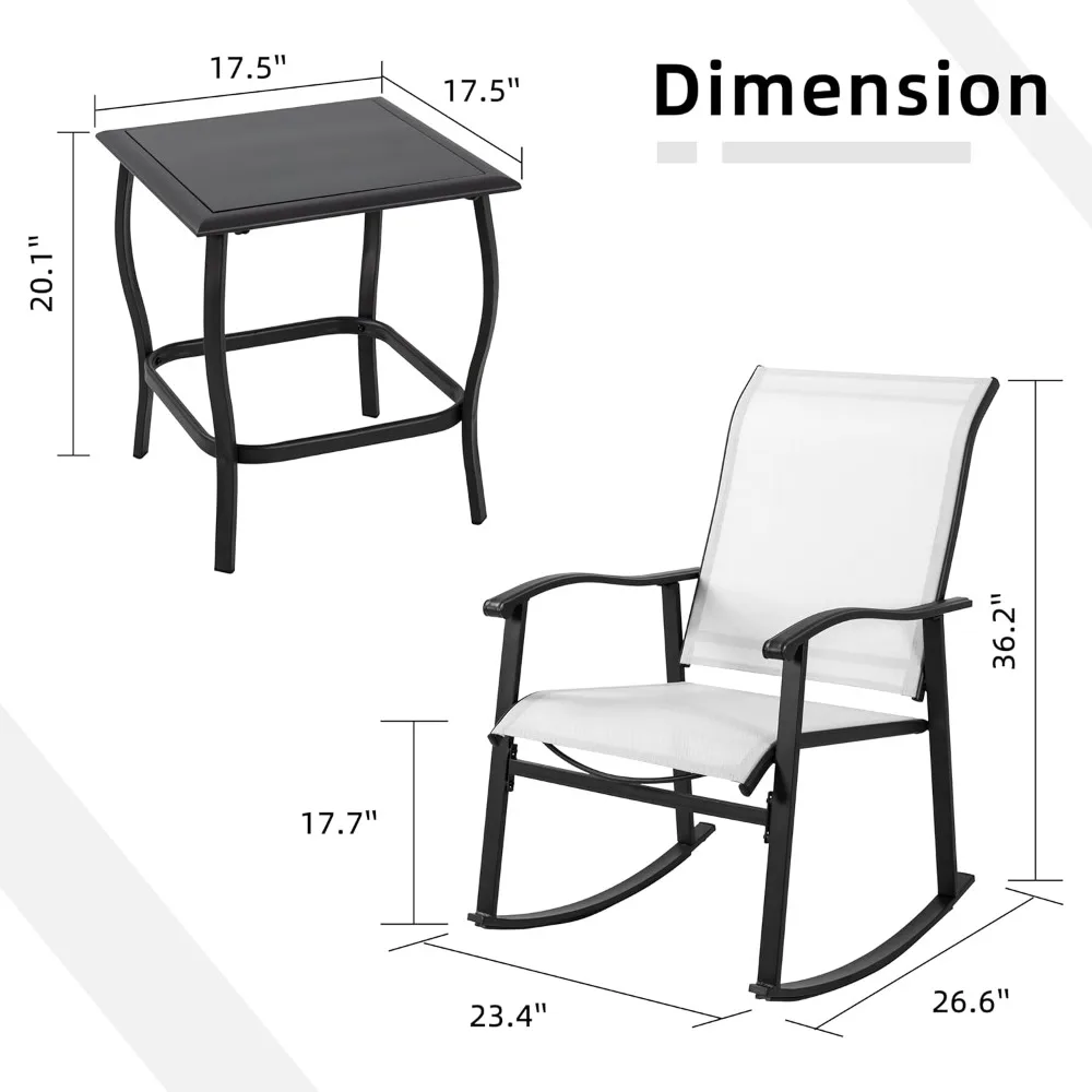 3 Delige Bistroset Buiten Schommelen, Textilene Stof Kleine Patio Meubelset, Veranda Schommelstoelen Conversatieset Met