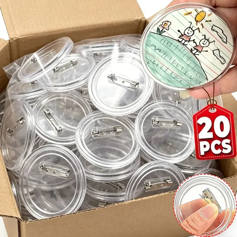 20/1PCS Clear Acrylic Badge Blanks - DIY Button Pins for Custom Photos, Sewing & Clothing Projects