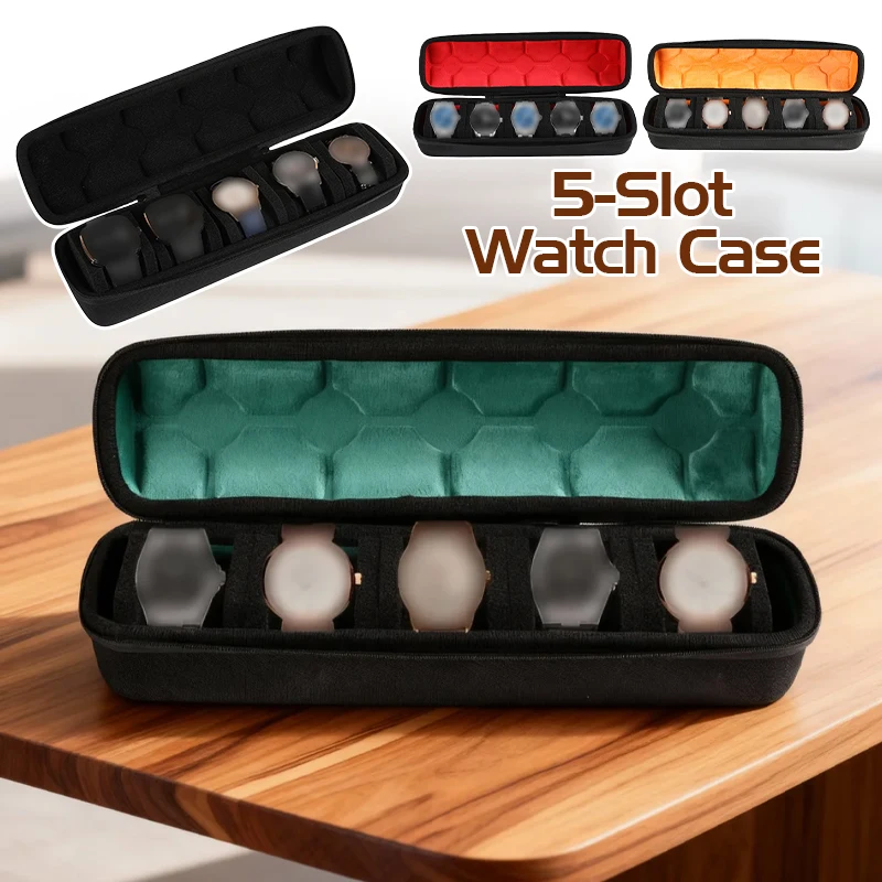 

5-Slot Hard Case Watch Organizer for Watches Travel Box with Soft Pillow Insert Shockproof & Dustproof, Gift Box Packaging