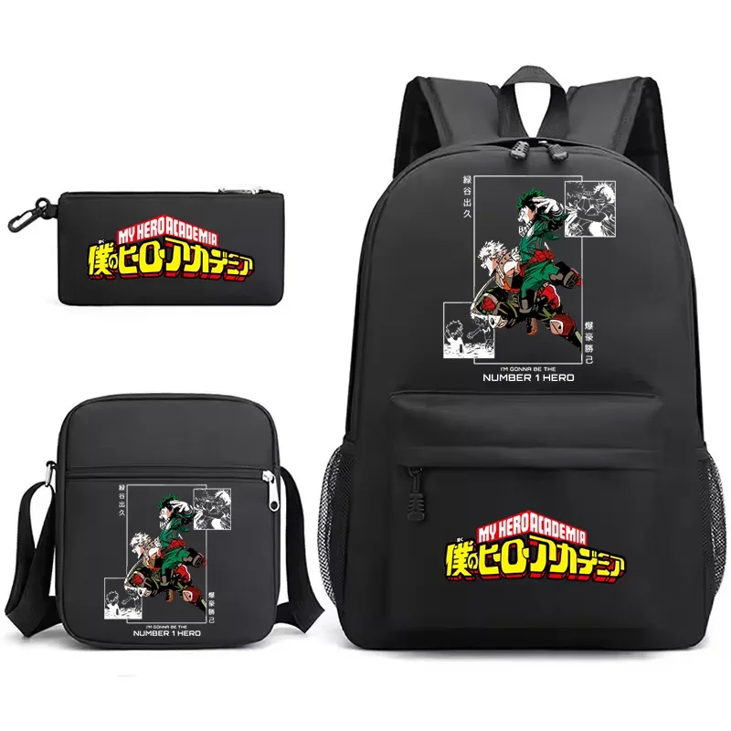 3pcs My Hero Academia Friends Printed Backpack Set Boys Girls Anime School Bags Outdoor Knapsack MHA Shoulder Bag Pencil Case