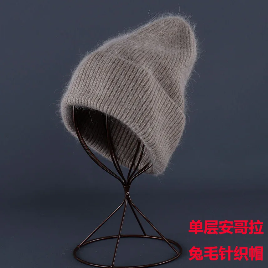 2024 Rabbit Fur Beanies Soft Warm Fluffy Winter Hat for Women Angora Knitted Hat Beanies Female Bonnet warm Woman Knit Cap