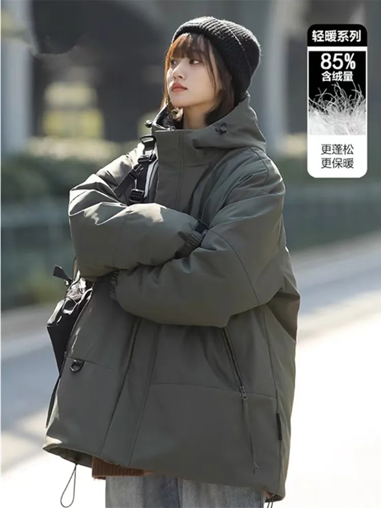 

2025 Women's Thickened Short Cotton Jacket Large Fur Collar Winter Korean Style Workwear Padded Coat Casual Outerwear Wh84