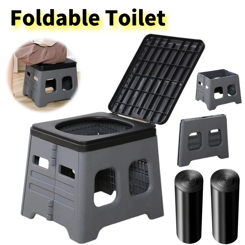 

Portable Folding Toilet with Lid Foldable Outdoor Camp Toilet Multifunctional Truck Toilet for Camping Travel Toilet Emergencies