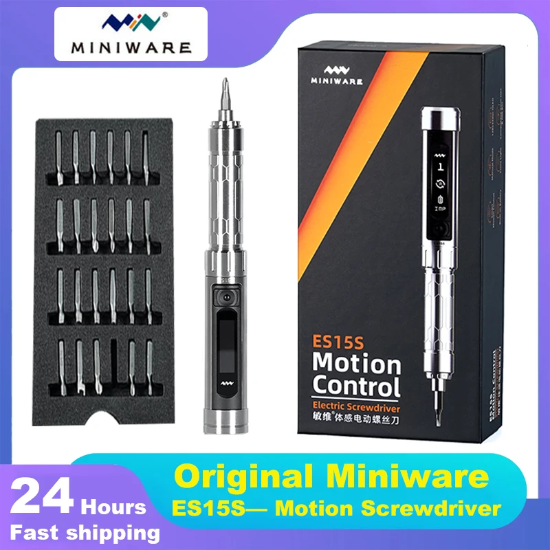 MINIWARE ES15S intelligent Motion Control Electric Screwdriver USB Chargeable Cordless Screwdriver 24pcs 4mm Bit Set LED lights