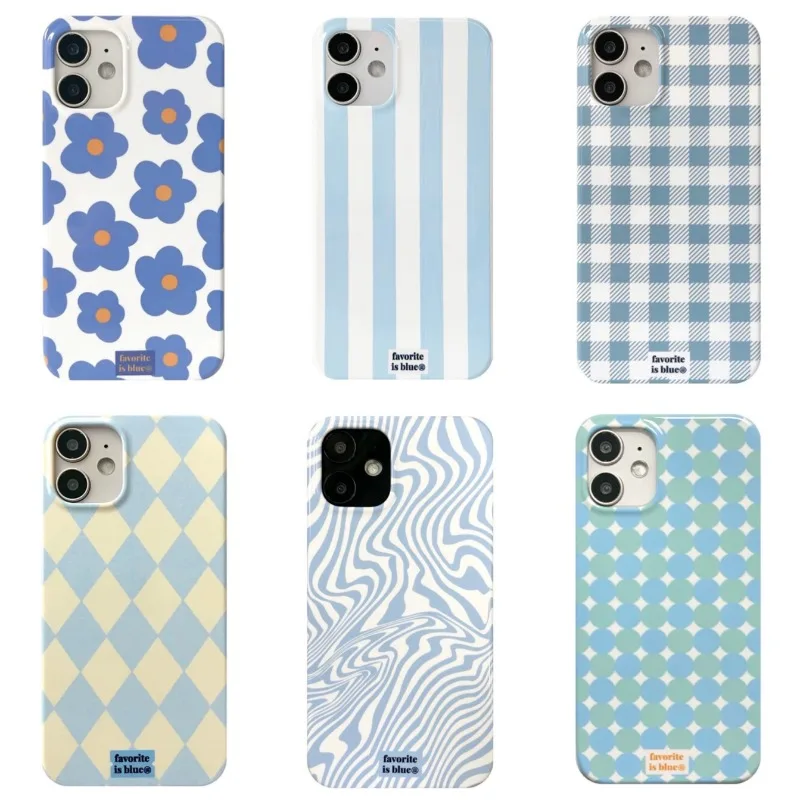 Blue Striped Flower Phone Case For iPhone 17 16 15 14 13 12 11 Pro Max Mini SE 7 Plus Shockproof Non