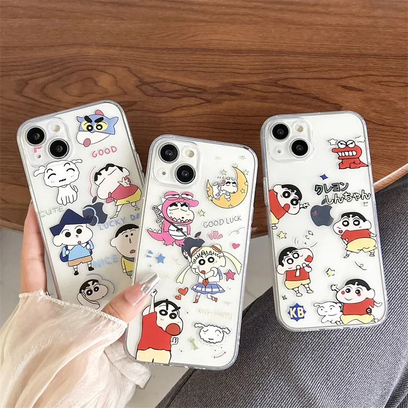 Kawaii Crayon Shin-Chan Phone Case for Iphone15/14/13/12/11 Pro Max Anime Transparent Protective Case Anti Drop Accessories Gift