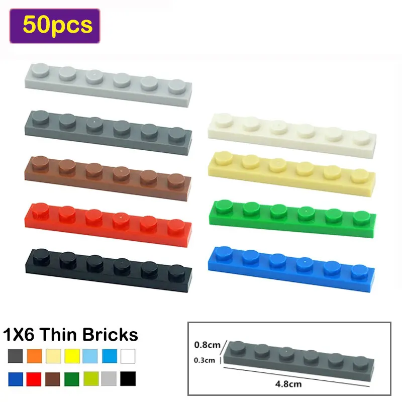 50PCS 1x6 Dots Thin Figures Bricks Educational Assembles Particles Plate DIY Building Blocks Compatibe 3666 Toys For Children