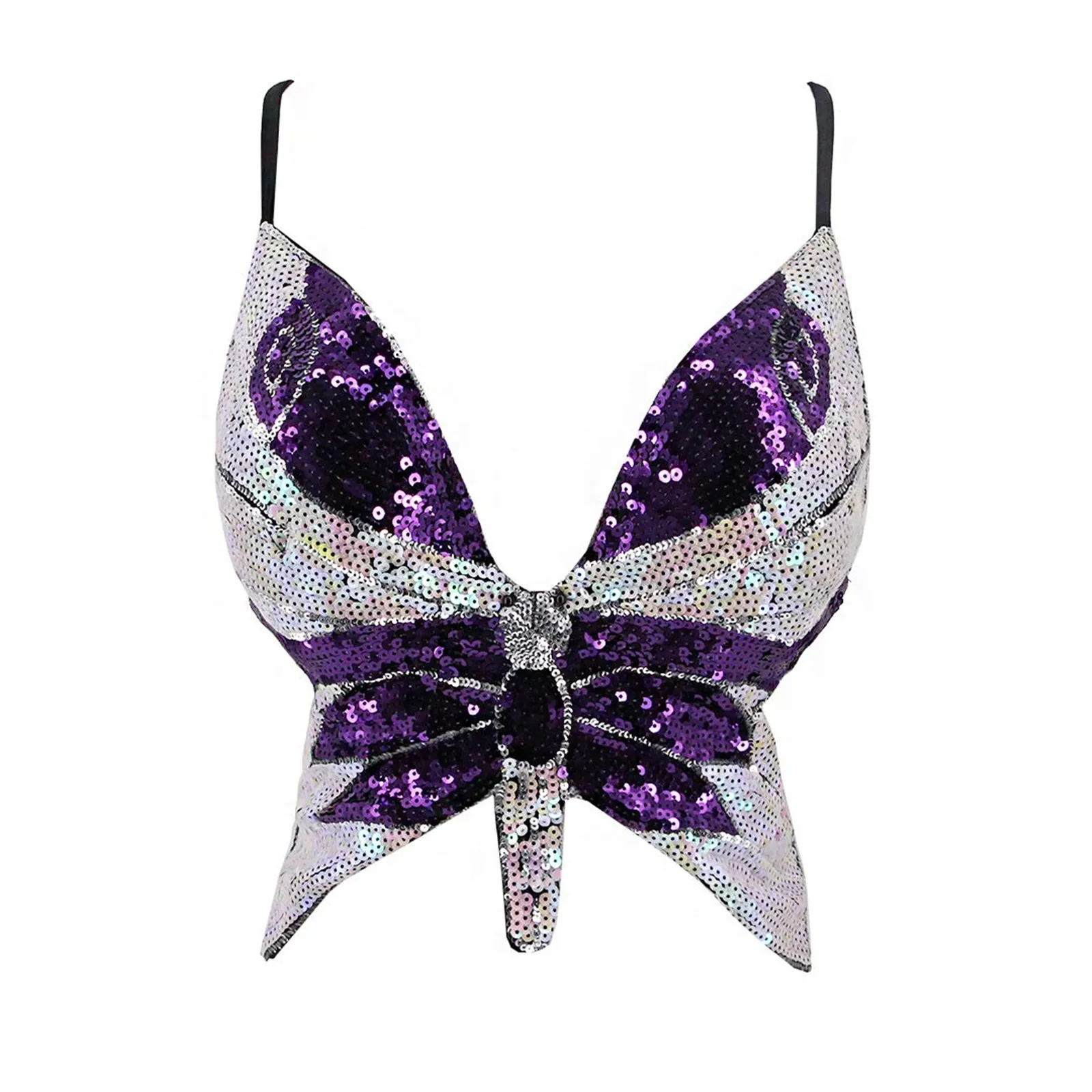 Fashionable Sequin Butterfly Suspender Vest Performance Costume Dance Performance Costume Sequin Bra Costume For Women 2024