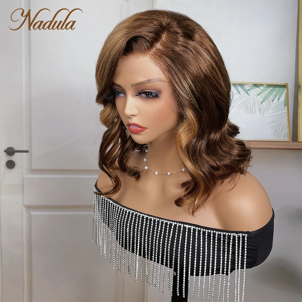 Nadula Hair Highlight Natural Wave Lace Front Wigs 13x4 Short Bob Human Hair Lace Wigs Voluminous Bouncy L430 Ombre Color Wig