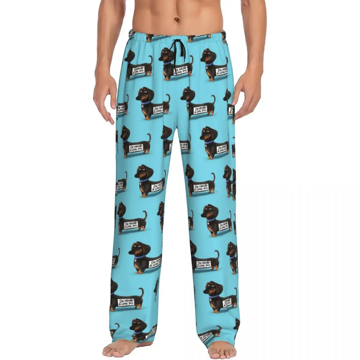 Custom Printed Men\'s Dachshund Dog Funny Pupy Pajama Pants Wiener Badger Sausage Dog Sleepwear Sleep Lounge Bottoms with Pockets