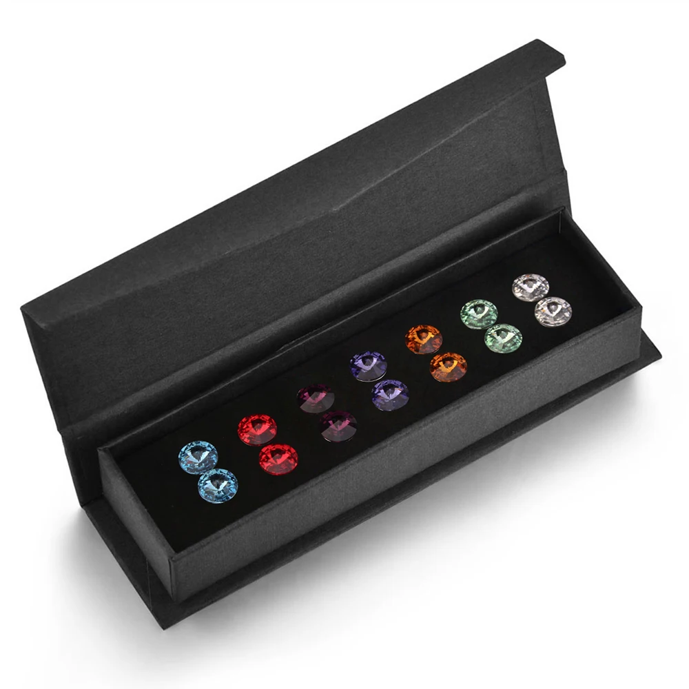 7 Pairs/Set Crystals From Austria Stud Earrings Multi Colors Weekly Jewelry For Women Girls Silver Color Simple Round Piercing