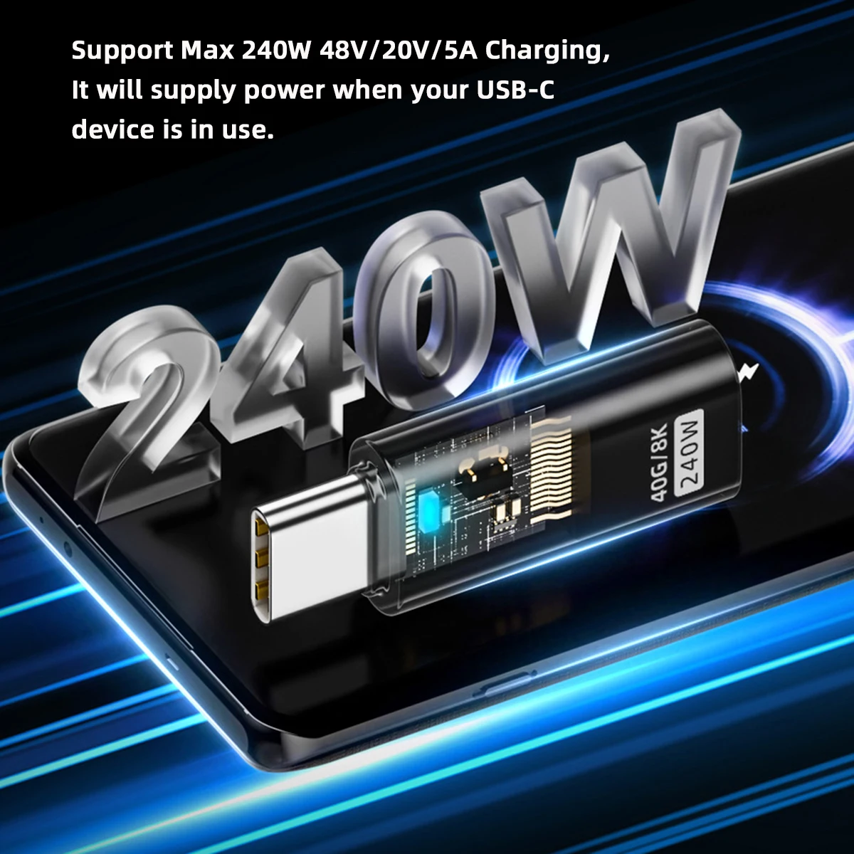 chenyang USB C Connector USB4 Type C 240W Power 40Gbps Data 8K Video Extension Connector Adapter Transparent with LED