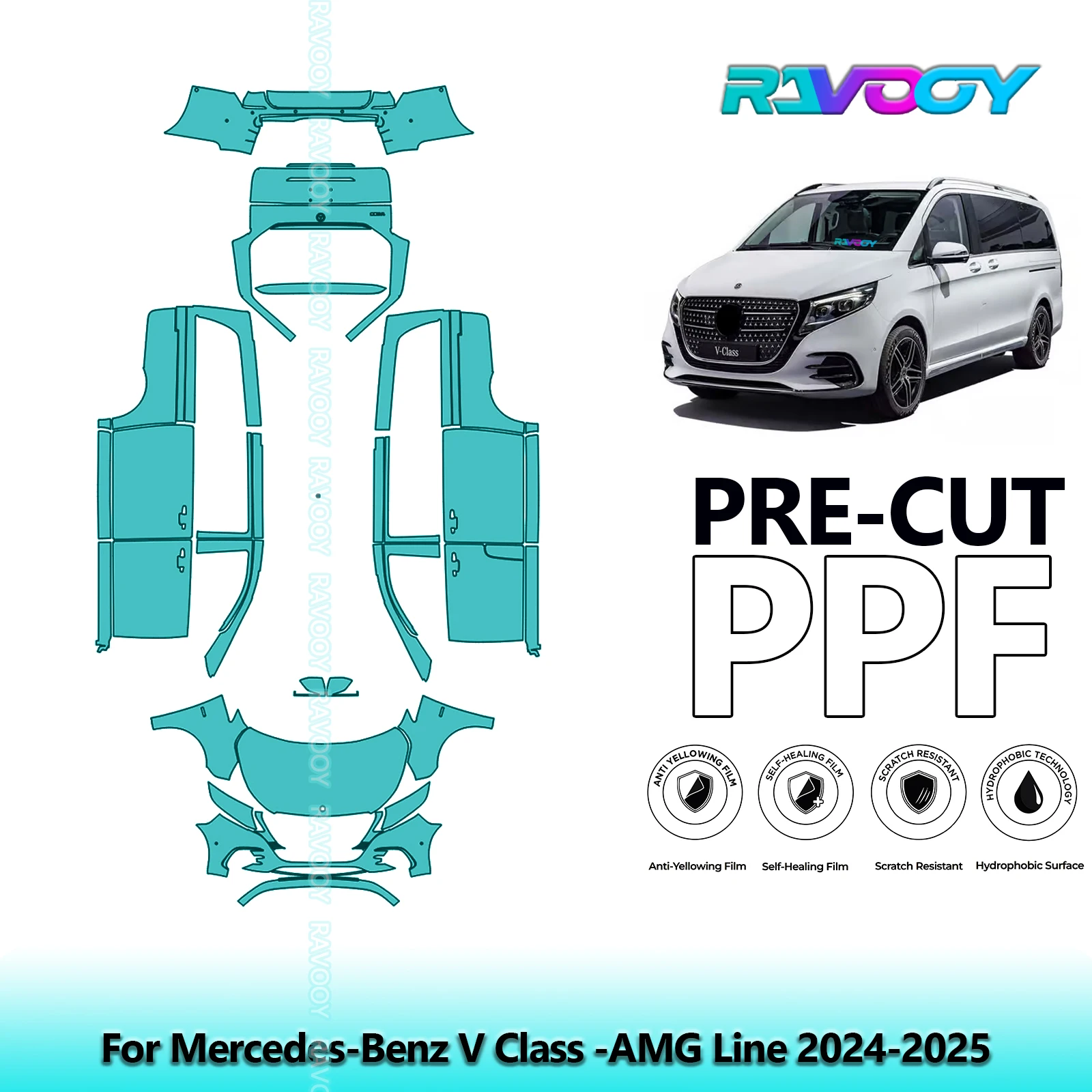 Full Vehicle Clear Bra Precut PPF Paint Protection Film For Mercedes-Benz V Class AMG Line 2024-2025