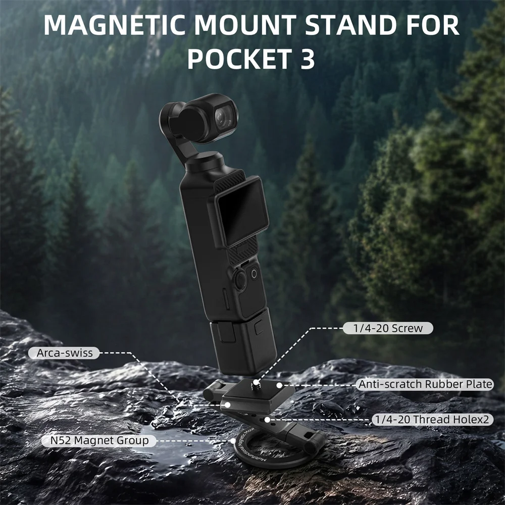 CAMOLO Magnetic Camera Mount Vertical Shooting for DJI Osmo Pocket 3/4/Luna/iPhone 18-12 Foldable Phone Stand w Arca-Swiss
