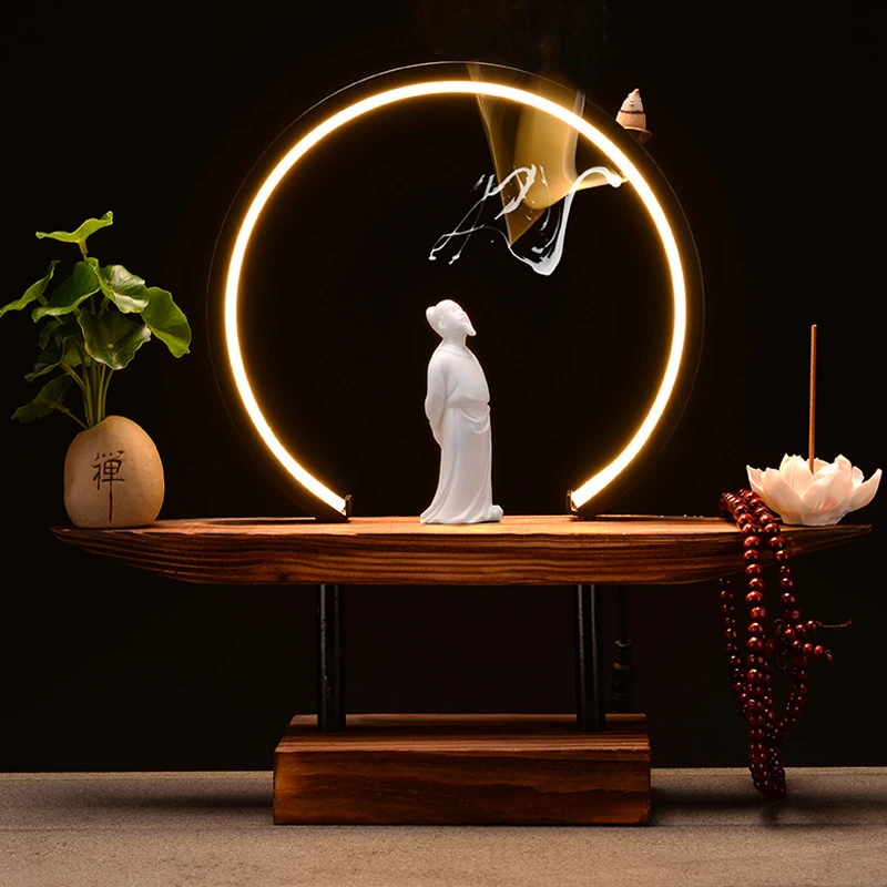- , New Chinese-Style Living Room Large Ornaments, Zen-Inspired Lamp Ring, Reverse-Flow Incense Burner, Hom