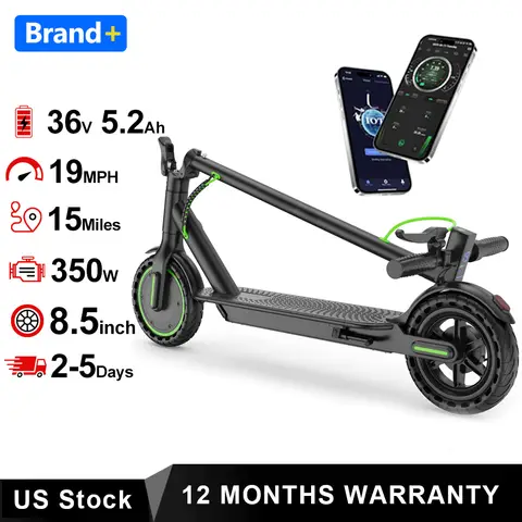 Electric Scooter, 350W Motor & 8.5" Solid Tires, Up to 19 MPH Max Speed,15 Miles Range, APP Control,Foldable Commuter E Scooter for Adults & Teens