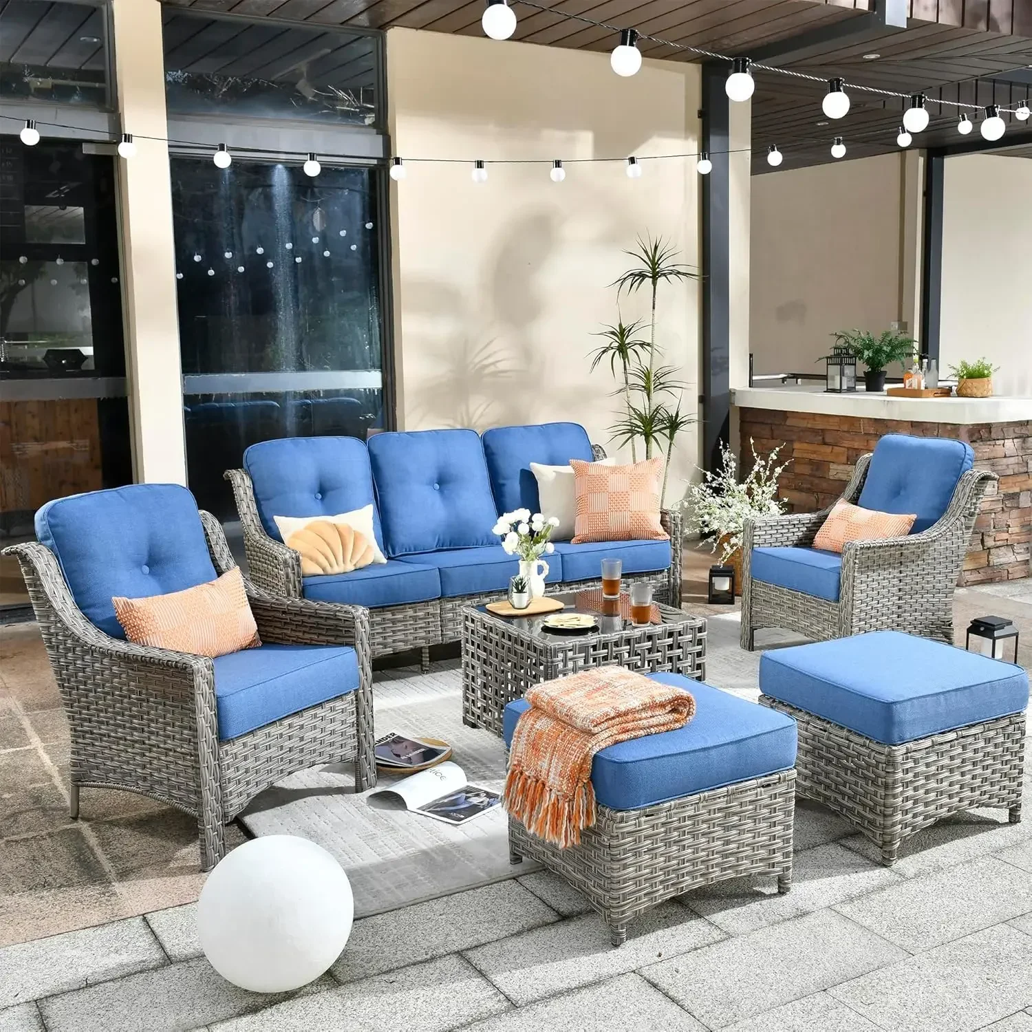 Wicker Outdoor Furniture Patio Conversation Rattan Sofa Set for Garden,Poolside,Backyard,Deck