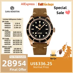 San Martin Retro CUSN8 Bronze Watch Waterproof Water Ghost 6200 Mens Watches Automatic Mechanical Luxury Suede Strap SN0004BQ
