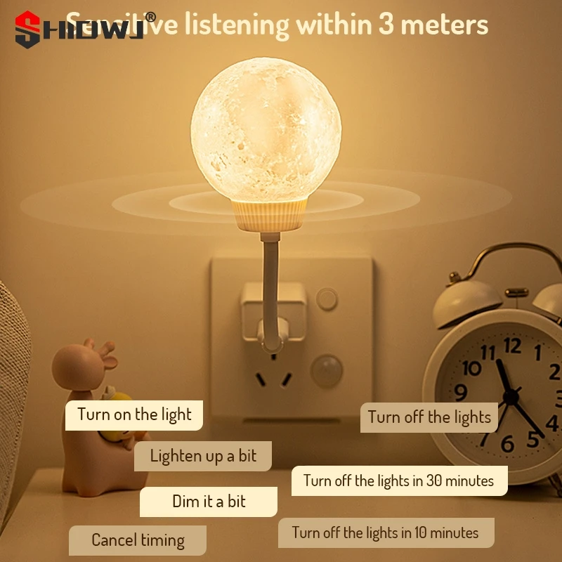 Intelligent Voice Control Night Light Breastfeeding Eye Protection Socket Bedroom Sleep USB Room Internet Celebrity Moon Lamp