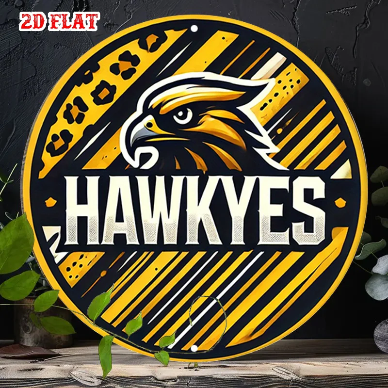 2D Flat, 1pc Vintage Eagle & Falcon Metal Wall Art - Rustic Round Aluminum Sign Suitable for Home, Garage, Cafe - / Decoration