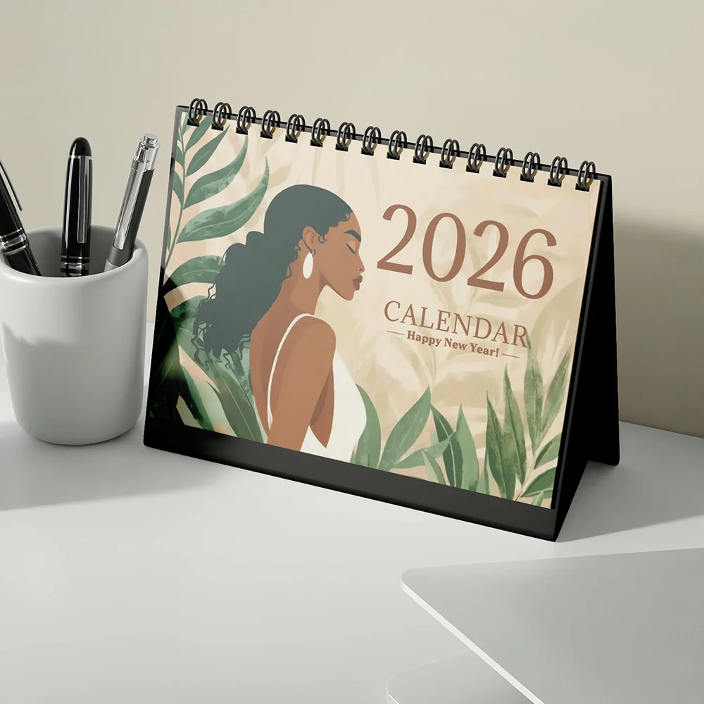 1 قطعة تقويم 2026، موضوع المرأة السوداء الكرتونية، جدول شهري لمدة 12 شهرًا، تقويم مكتبي، هدية مثالية لأعياد الميلاد وعيد الميلاد #4
