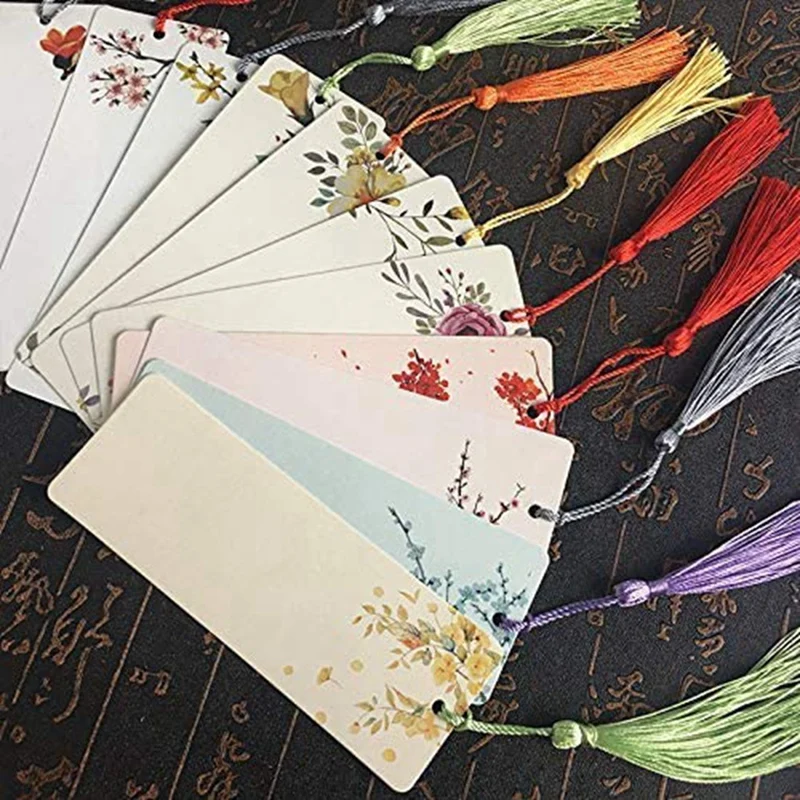 48 Pcs Paper Bookmarks Blank Cardstock Book Marks With Colorful Tassels For DIY Gifts Tags Make Your Own Bookmark