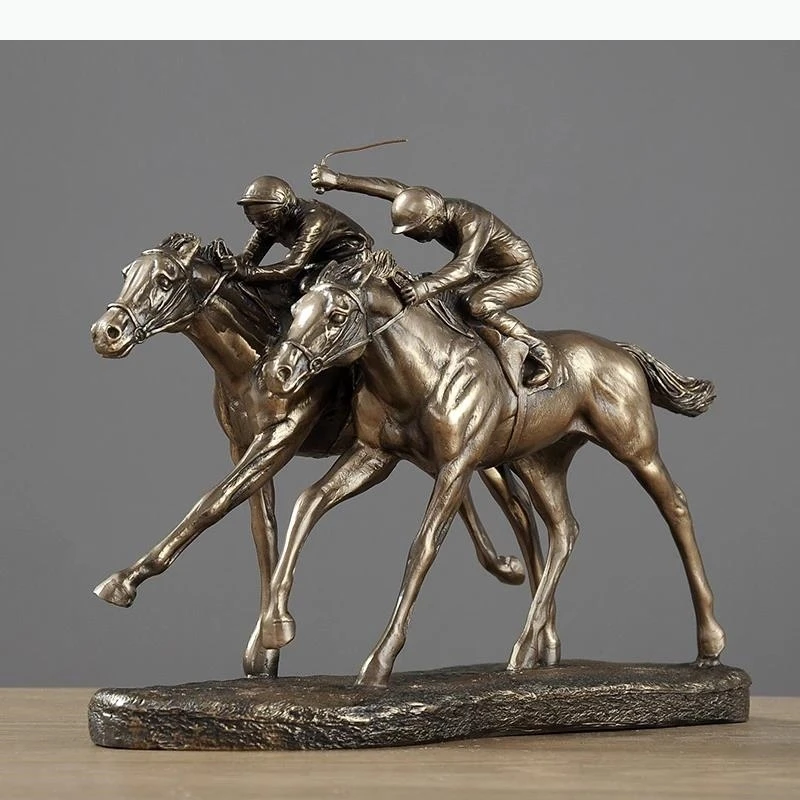 Metal Sculpture Simulation Animal Metal Crafts Ornaments Race Equestrian Athlete Crafts Ornaments Horse Home Decoration