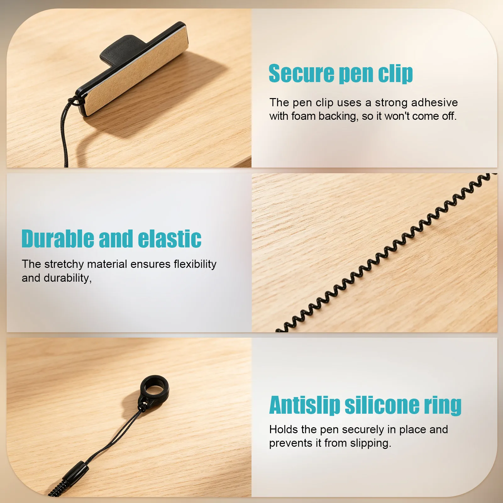 2Pcs Black Elastic Touch Pen Tethers Retractable Coil Spring Anti-Lose Stylus Straps for Tablet Clipboard Drawing Pencil Holder