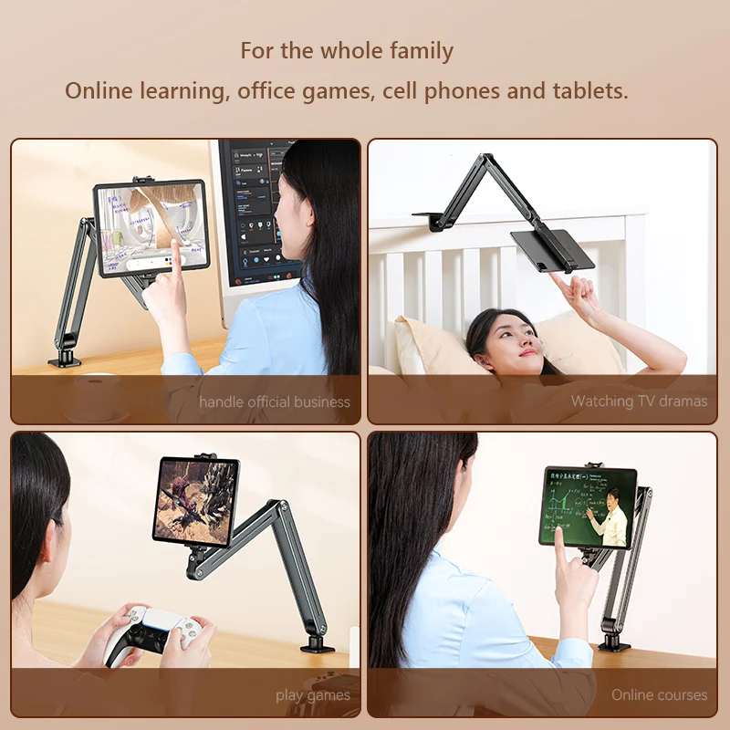

Foldable Versatile Tablet Holder Stand Aluminum Alloy 360° Rotation Bed/Desk Arm Mount Tablet Stand for 4.5-12.9 Inche Devices