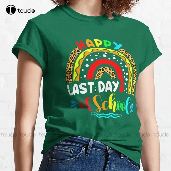 Happy Last Day Of School Teacher Student Summer  Trending T-Shirt Shirt Printing Cotton Outdoor Simple Vintage Casual Tee Shirts