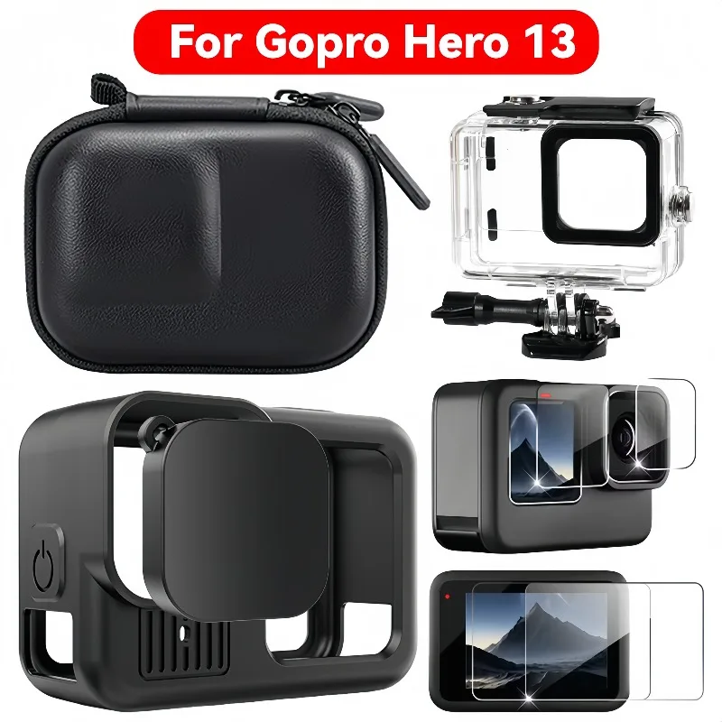 

Защитная пленка для ЖК-экрана Go Pro Hero 13, черная защитная пленка из закаленного стекла, силиконовый чехол из твердости Ultra HD для Hero13, черный