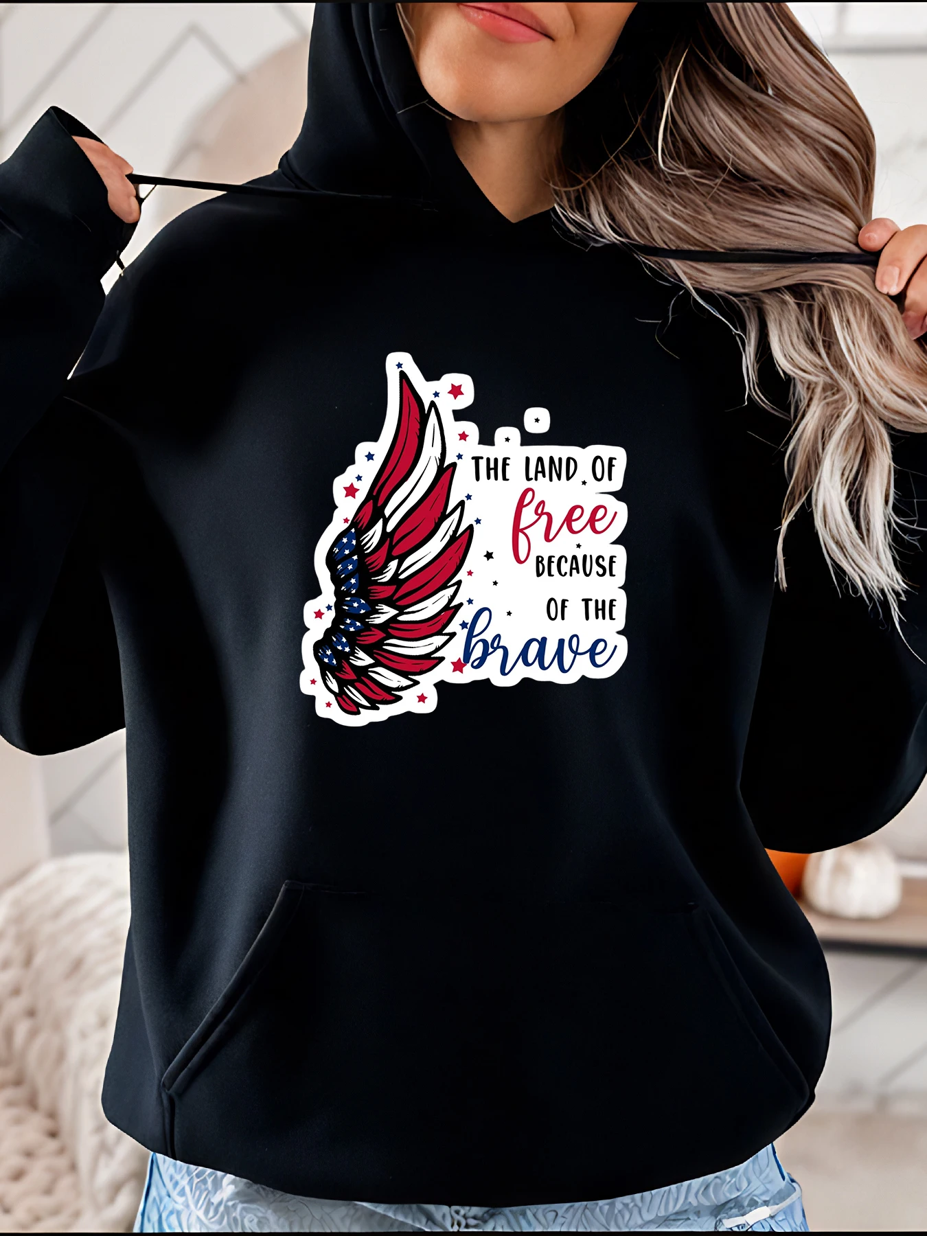 

Патриотическая толстовка с принтом американского флага и крыльев, повседневная толстовка, женская одежда на День независимости 4 июля