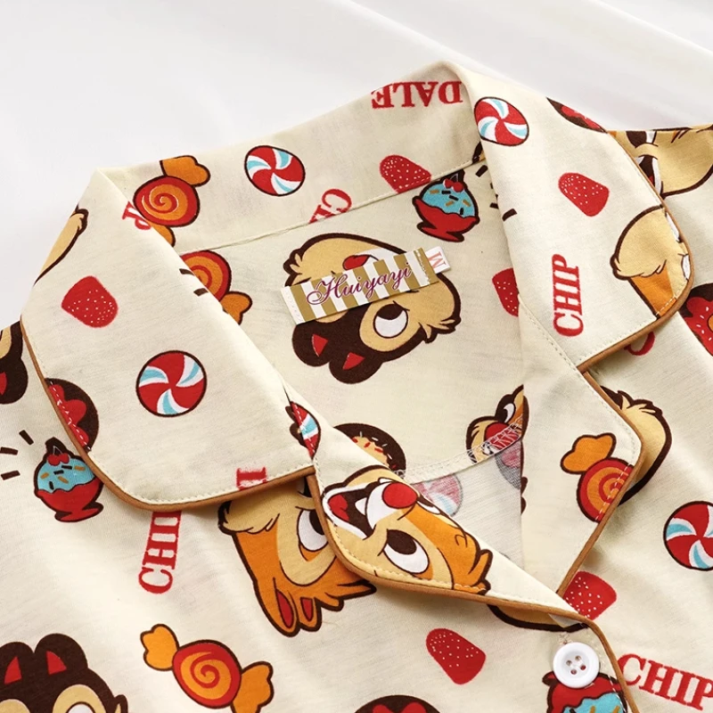 MINISO Disney Pajamas Chip \'n\' Dale Summer Cotton Short-sleeved Two-piece Set Travel Dormitory Loungewear Children Holiday Gift