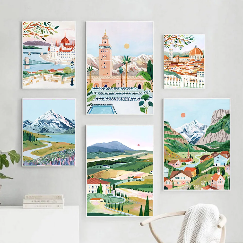 Travel City Landscape Poster Hungary Italy Amsterdam New Zealand Switzerland Wall Art Canvas Painting Nordic Pictures Home Decor