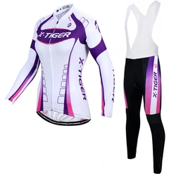 X-Tiger Women Winter Thermal Fleece Cycling Jersey Set Mountain Bike Uniform Long Sleeve Cycling Bicycle Clothing For Woman