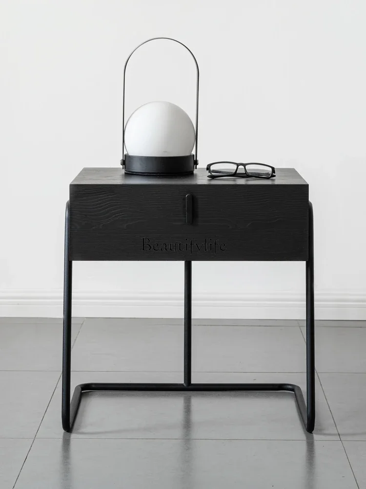 Italian minimalist bedside table, simple storage, modern bedside table, wrought iron high foot edge