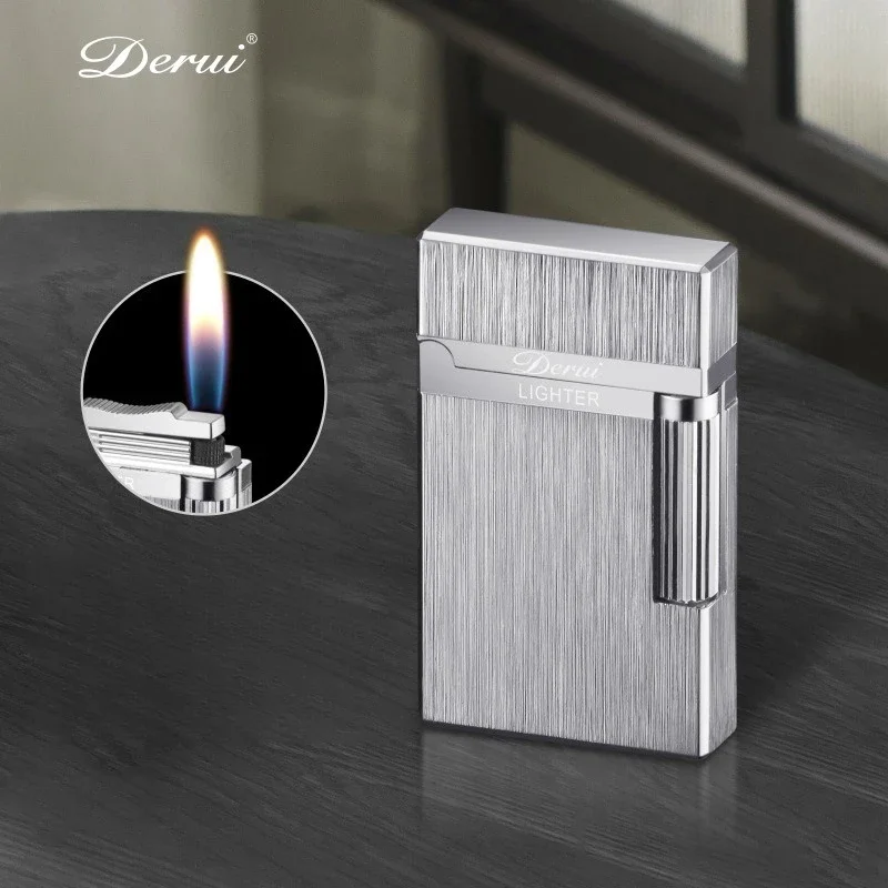 DERUI New Loud Click Butane Lighter with Flint Wheel & Side Ignition, Luxury Metal Gift Box for Men Cigar Smokers