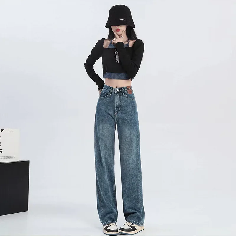 

Slimming Effect Loose Fit Casual Denim Pants High Waist Wide Leg Jeans Long Trousers for Women Spring Autumn Season