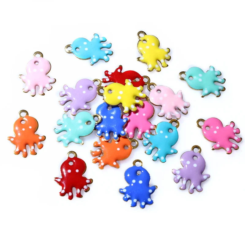 20pcs 12x9mm Stainless Steel Octopus Cute Small Enamel Charms Pendant Stainless Steel DIY Jewelry Making Accessories Findings