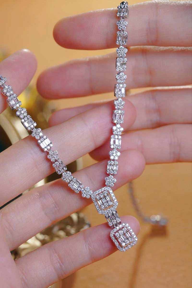 KUGG 100% 18K White Gold Necklace Luxury Fashion Design 3.50carat Real Natural Diamond Necklace for Women High Party Jewelry