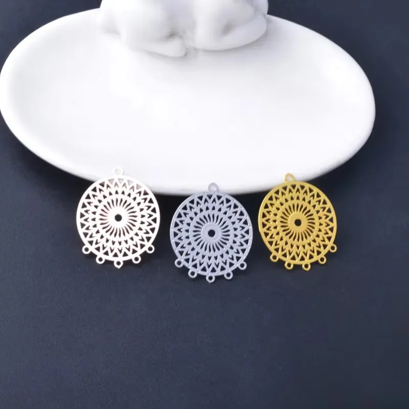 10pcs Filigree Jewelry 5 Holes Connector Stainless steel Pendant DIY Jewelry Earring Accessories