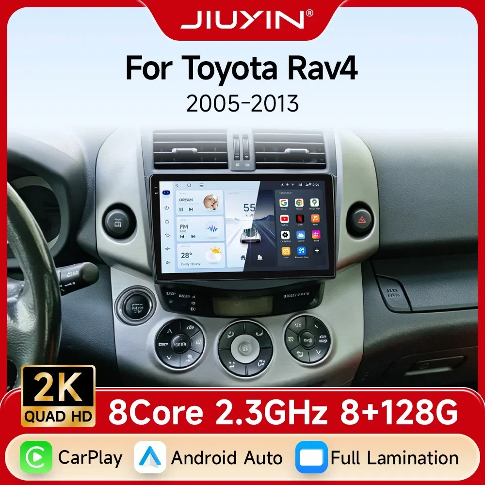 Android 15 Auto Carplay for Toyota RAV4 2005-2013 Radio with 4G Wifi GPS Navigation Video Monitor Bluetooth Stereo No 2DIN