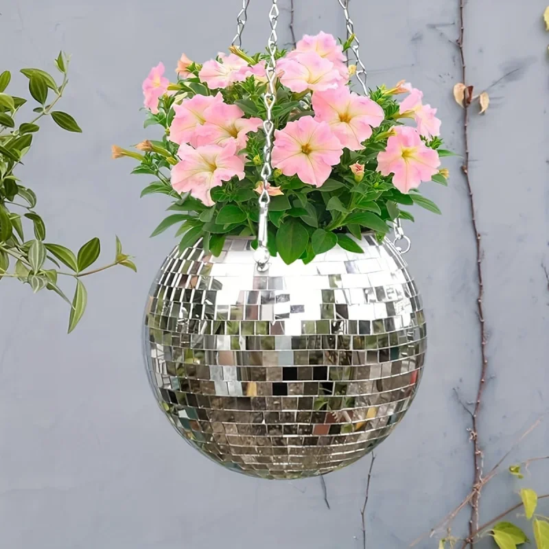 Disco Mirror Ball, Hanging Flower Pot, Hanging Basket, Indoor Ornament, Bohemian-inspired Mirror Ball, Space-saving